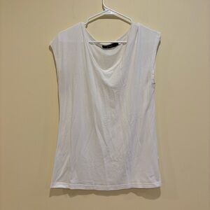 MIROL White Cap Sleeve V-Neck Tee Shirt | Size M